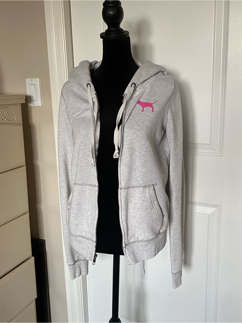 2010’s PINK Victoria's Secret Light Gray Zip-Up Hoodie with Pink Logo